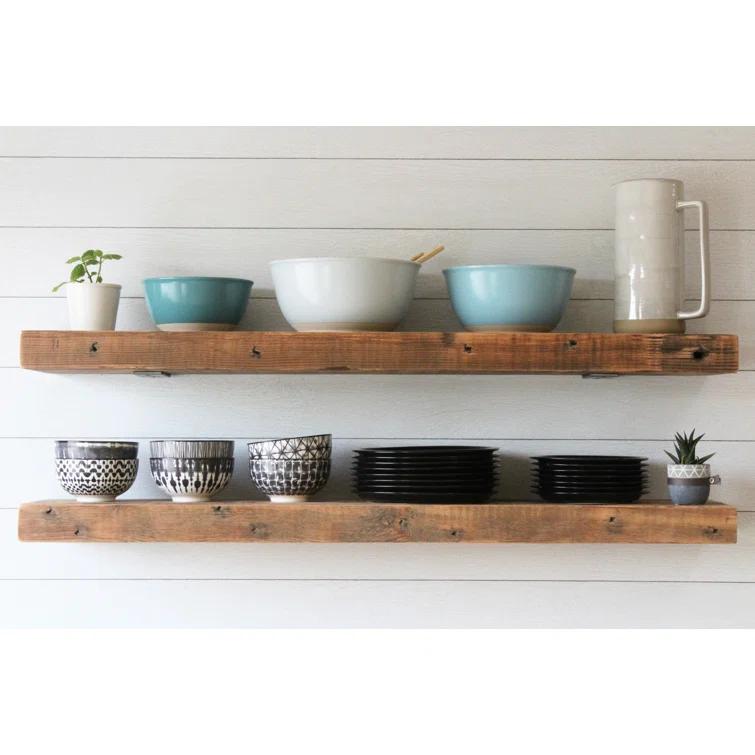 Urban Legacy Reclaimed Barn Joist Deep Floating Shelves with Low Profile Brackets