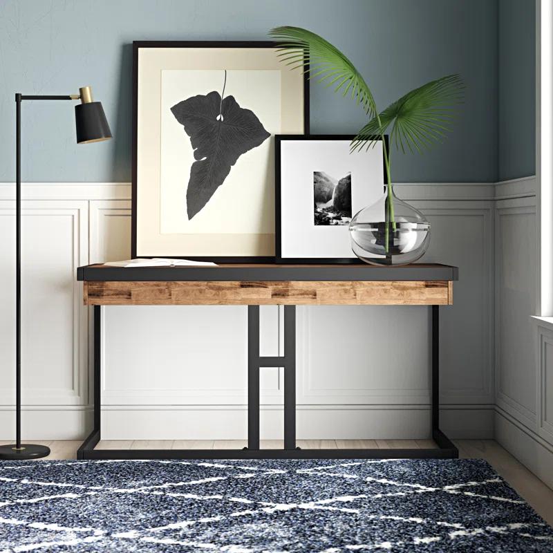 Simpli Home Erina 48"W Solid Acacia Wood Small Desk, Industrial Style with Keyboard Tray and 2 Drawers