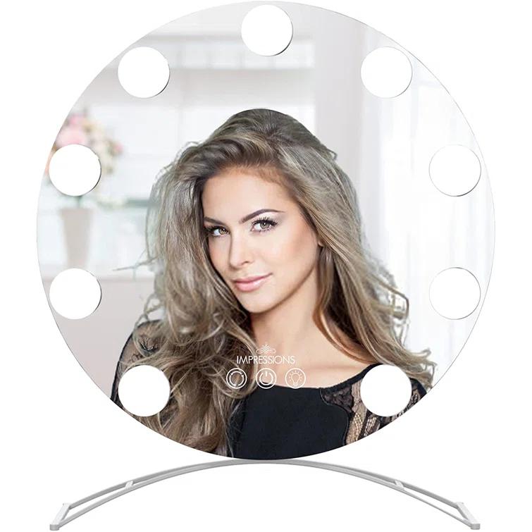 IMPRESSIONS VANITY · COMPANY Hollywood Round Tri Tone Vanity Mirror with LED Lights Modern Mirror with Standing Base Power Outlet