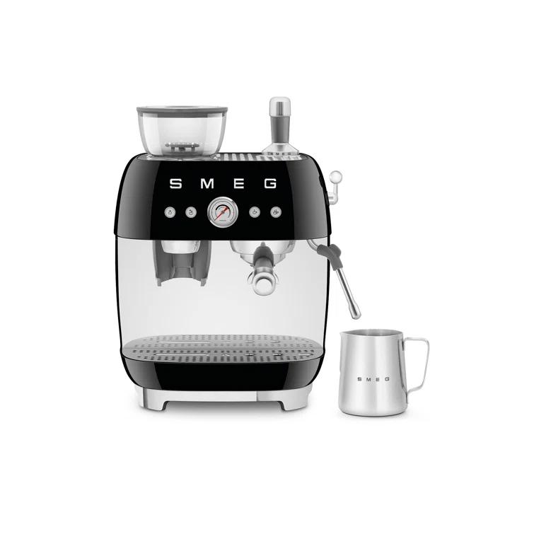 SMEG Black Semi-Automatic Coffee and Espresso Machine with Milk Frother