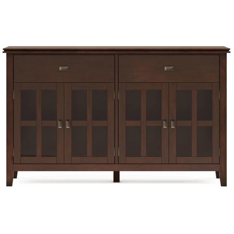 Simpli Home Artisan 60"W Solid Wood Sideboard Buffet with and Tempered Glass Doors and 3 Drawers