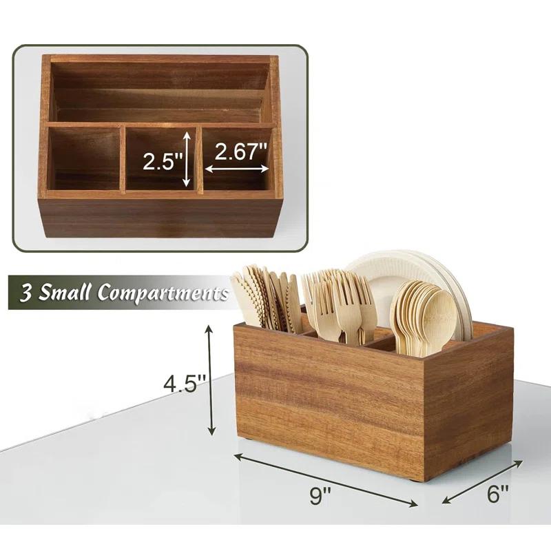 Loon Peak® Utensil Caddy, Silverware Caddy For Party, Acacia Wood Silverware Holder, Silverware Organizer Countertop, Cutlery Storage Containers For Kitchen Table