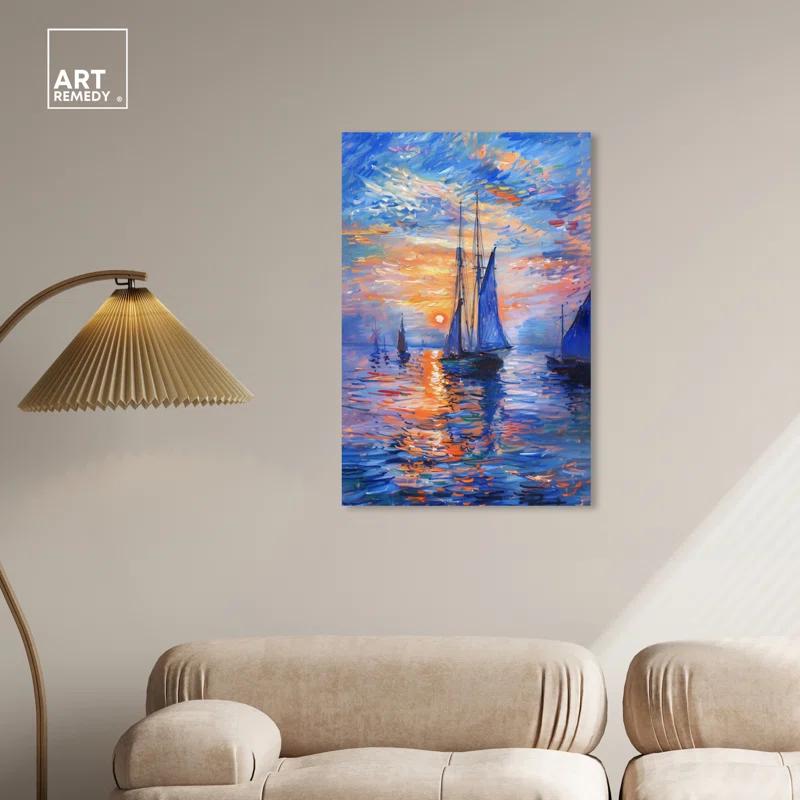 Art Remedy Art Remedy Night Sea Breeze Framed Sailing 1 Piece Canvas Wall Art 57718