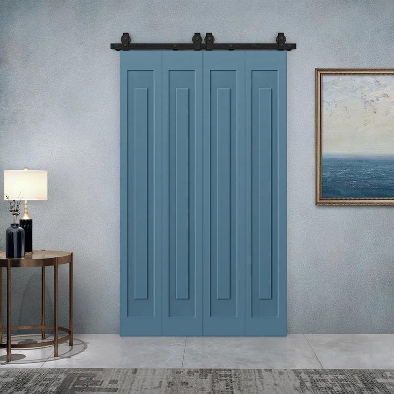 Calhome 3 PANEL Shaker Composite Double Bi-Fold Door with Sliding Barn Door Hardware Kit