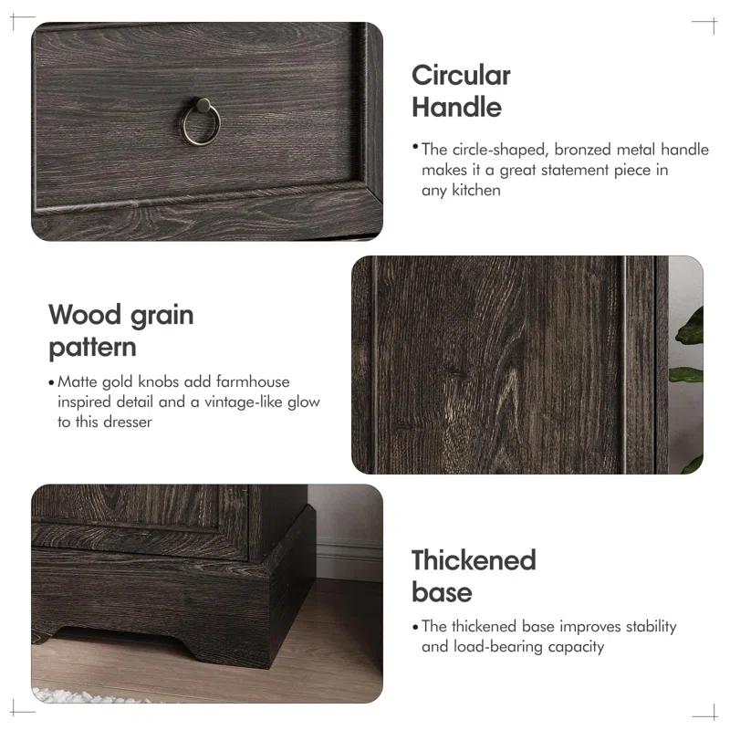 Gracie Oaks 5 Drawers Dresser With Cabinet, 48" Tall Chest, Wooden Closet Dresser With Sliding Barn Door For Living Room, Hallway