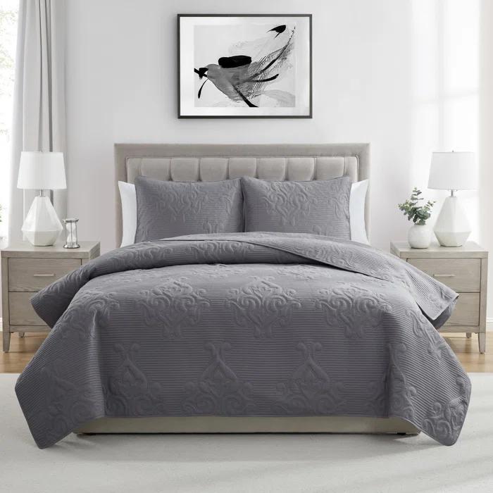 VCNY Square 3-Piece Solid Pinsonic Textured Quilt Set