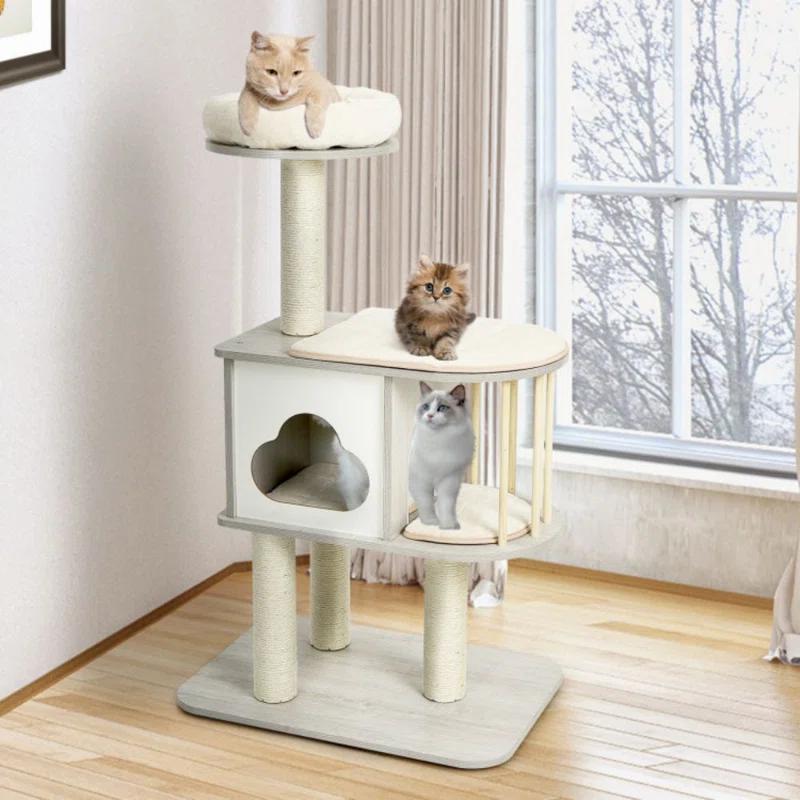 Archie & Oscar™ 46" Modern Wooden Cat Tree With Platform & Washable Cushions For Kittens & Cats
