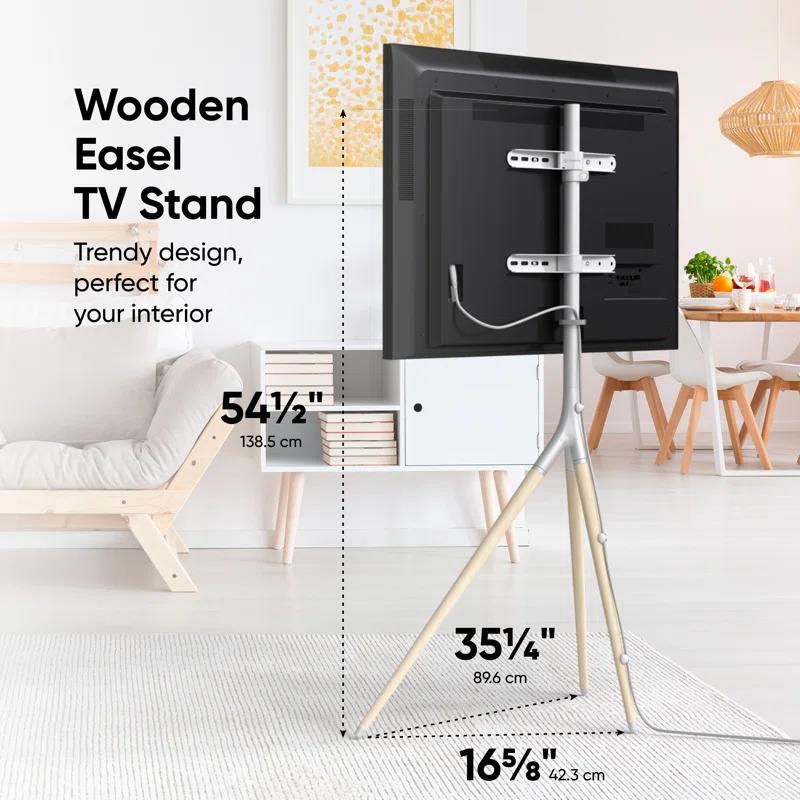 ONKRON Tripod TV Stand Wood for TVs up to 65" and 77 lbs, Swivel Floor Corner TV Stand Adjustable
