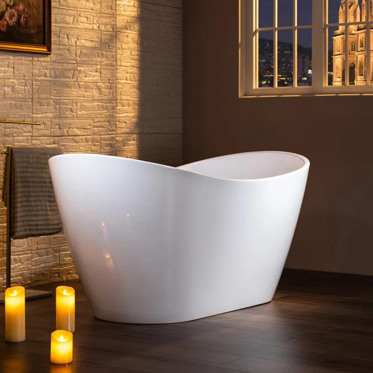 WoodBridge 59'' x 28.75'' Freestanding Soaking Acrylic Bathtub W-B0016-B