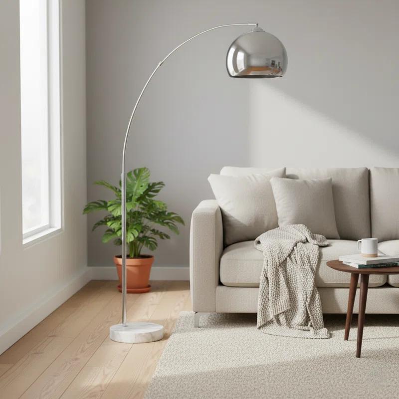 Wrought Studio™ Modern 67" Arc Floor Lamp with Curved Metal Shade, Weighted Marble Base & Foot Switch for Living Room or Bedroom