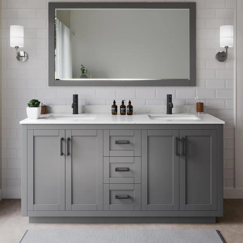 Wyndham Collection Miranda 66" Freestanding Double Bathroom Vanity with Cultured Marble Top with 58" Mirror