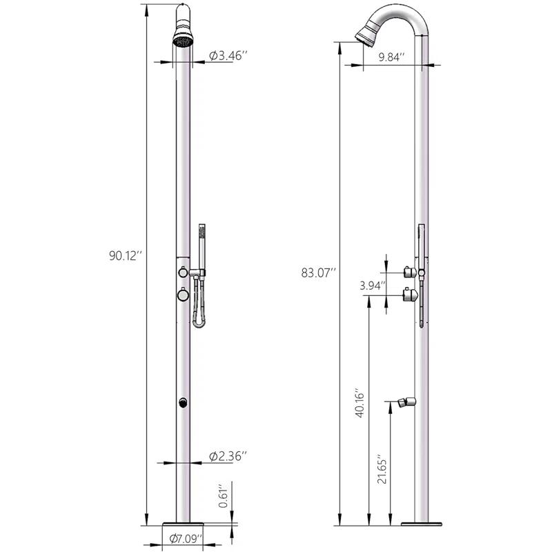 90.12'' H Temperature Controlled Portable Stainless Steel Freestanding Outdoor Shower and Footwash Spout