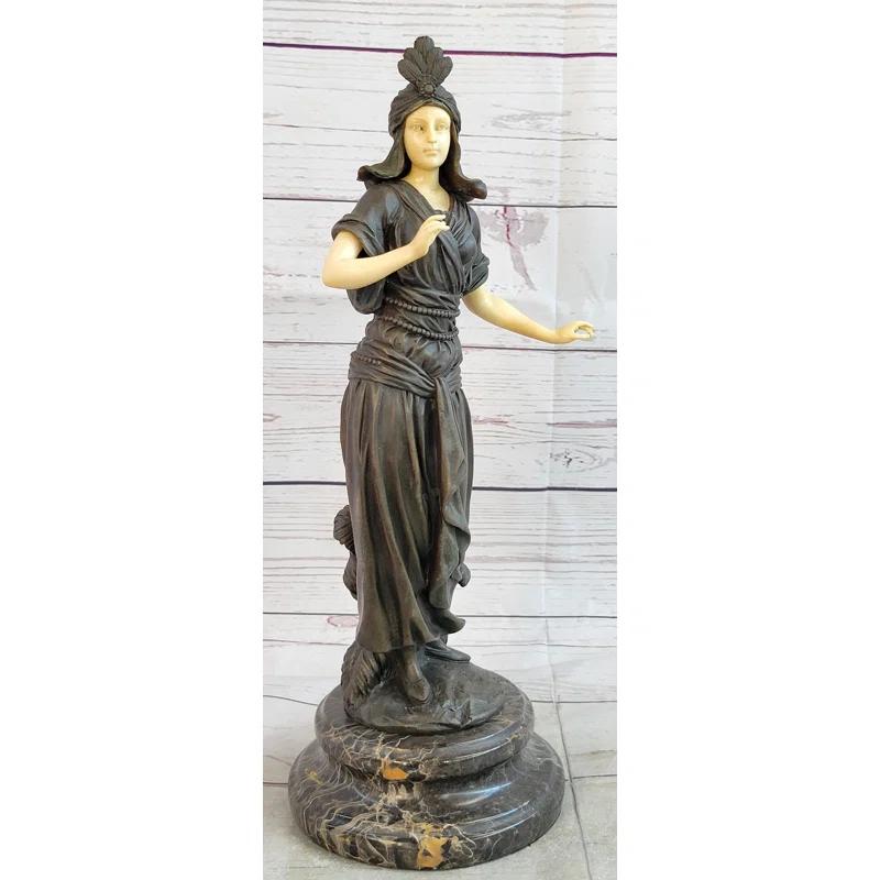 Bloomsbury Market Ayme Art Deco Bronze And Faux Bone Turkish Princess Sculpture Brown Marble Base Decor