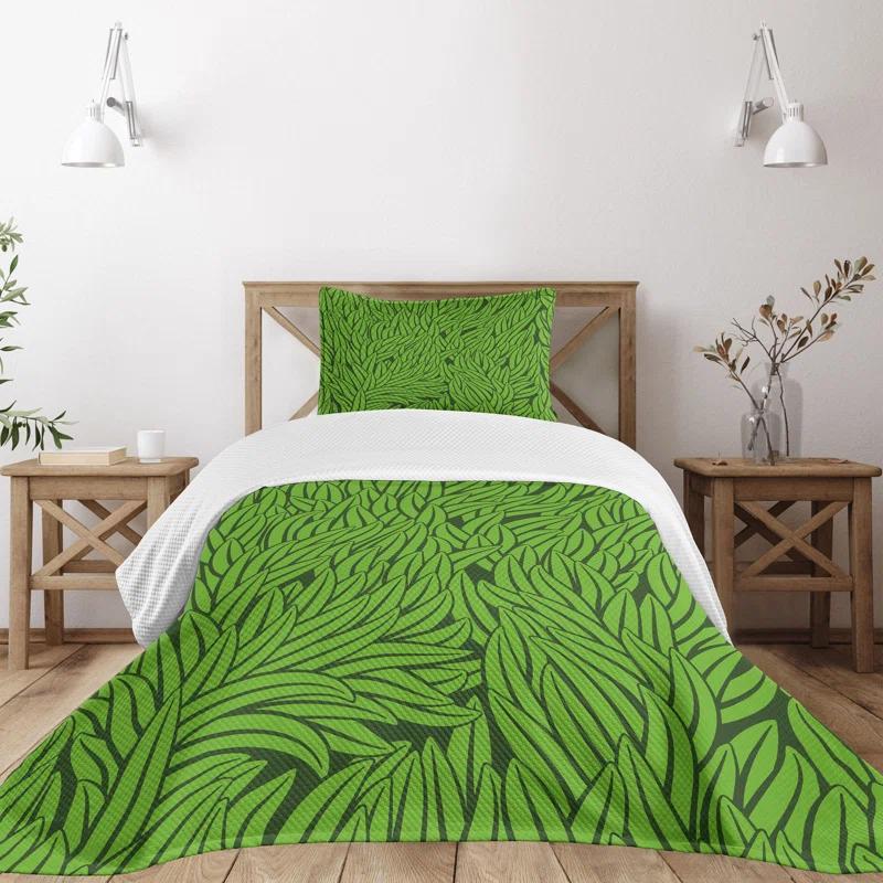 Ambesonne Ambesonne Green Bedspread Set  Grass Growth Abstract  Lime Green Emerald