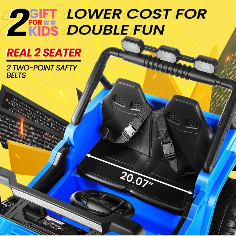 Ancheer 24V 4WD//2WD Ride On Jeep Truck,2 Seater Kids UTV With 4X200w Powerful Engine,Remote Control,Bluetooth,20 Wide Seat,Vehicles for Kids Toddlers