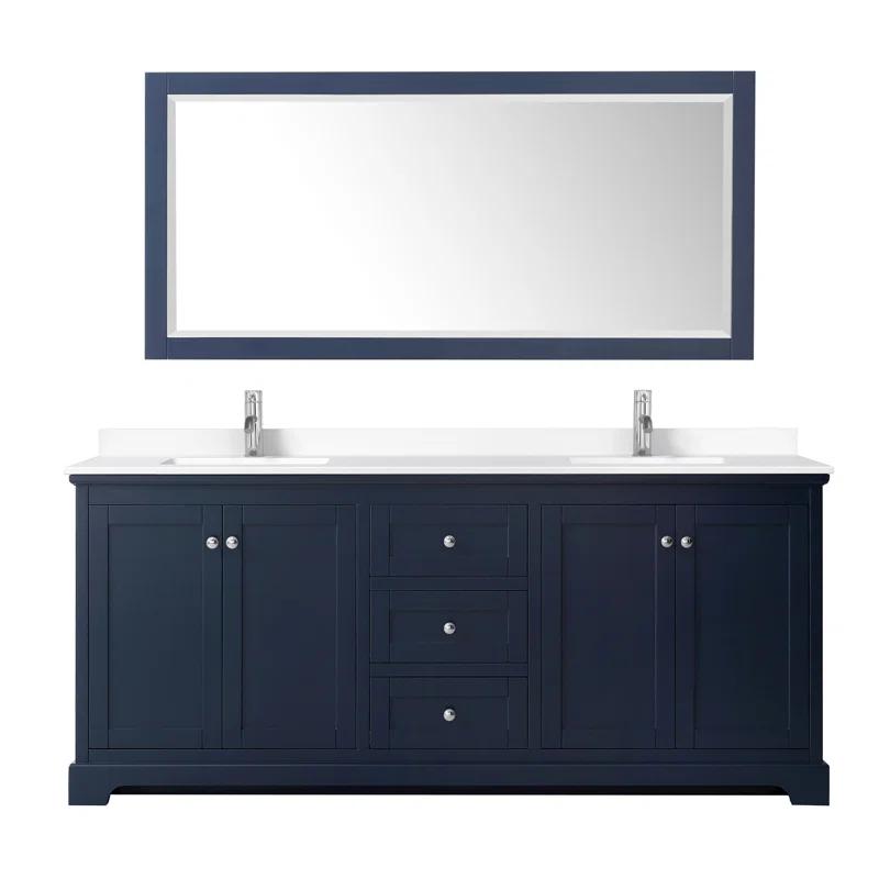 Wyndham Collection Avery 80'' Double Bathroom Vanity with Marble Top with Mirror