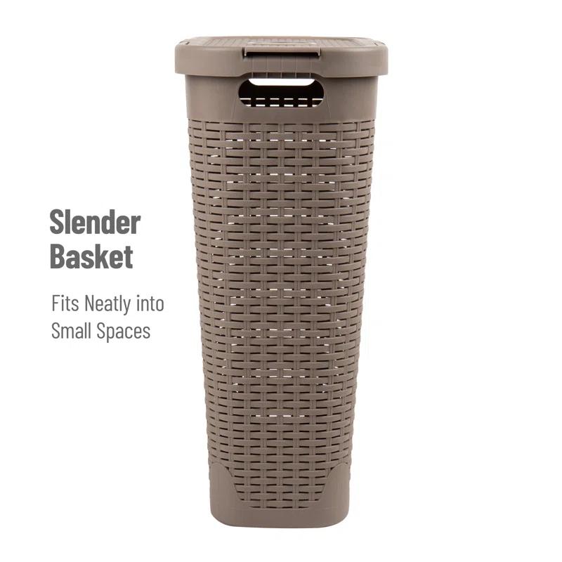 Mind Reader Mind Reader 40L Slim Laundry Hamper, Clothes Basket, Lid, Wicker Design, Plastic