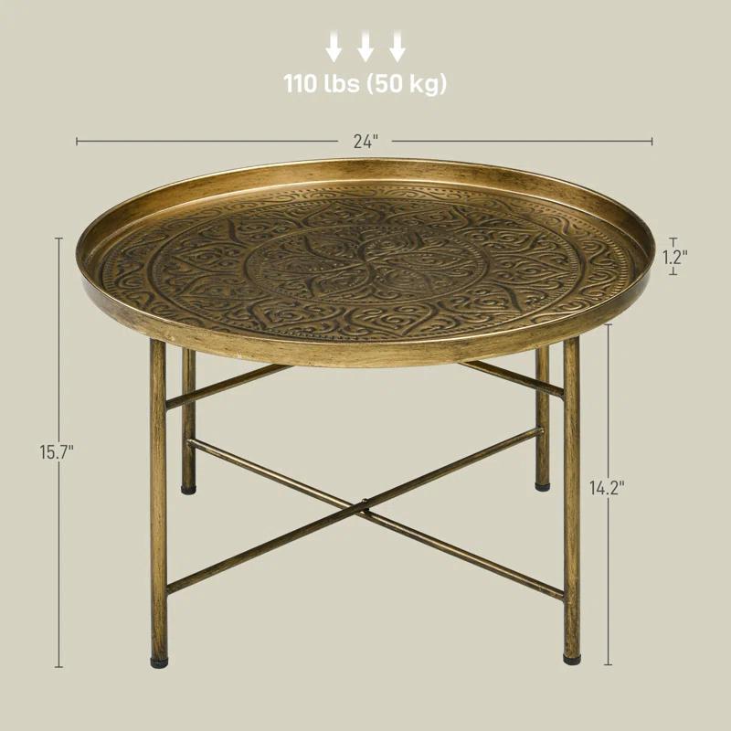 Dakota Fields 24" Round Coffee Table with Hammered Tray Top & Metal Frame, Gold
