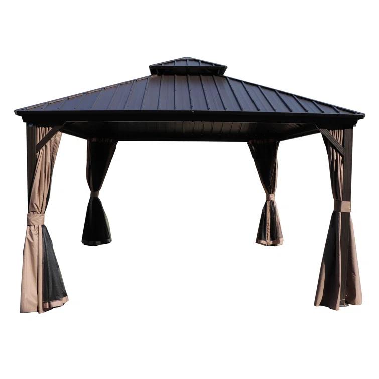 Kozyard Kozyard Caesar Gray Double Roof Hardtop Gazebo with Privacy Curtain and Mosquito Netting