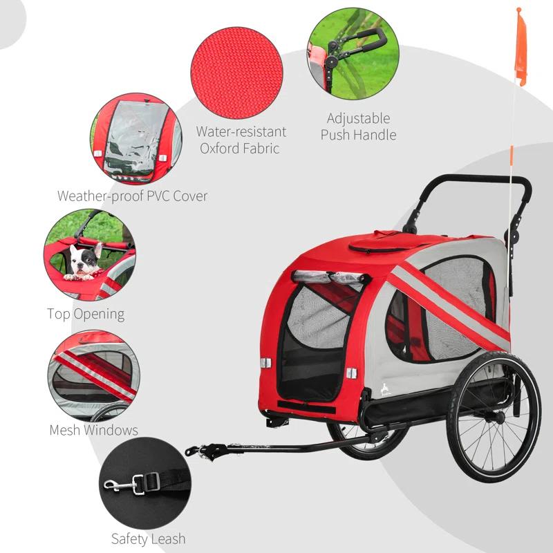 Foldable Pet Jogger Stroller with Detachable Carrier