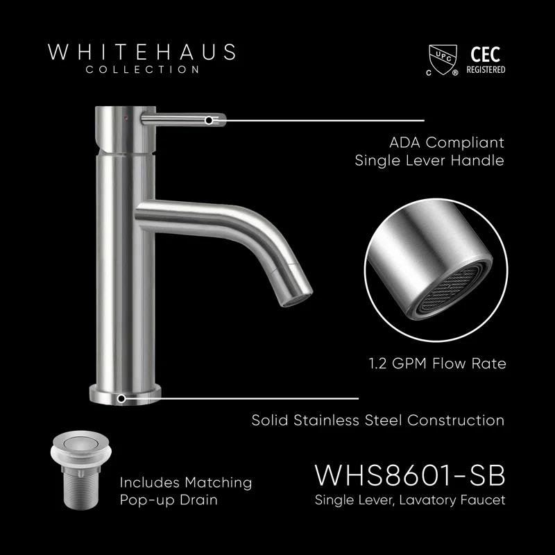 Whitehaus Collection WHS8601-SB-PSS Whitehaus Collection Lead-free Solid Stainless Steel Single Lever Elevated Lavatory Faucet