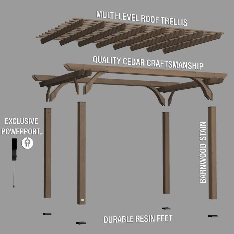 Backyard Discovery Backyard Discovery Somerville 14' x 10' Cedar Wood Outdoor Patio Pergola Kit with Trellis Roof and PowerPort