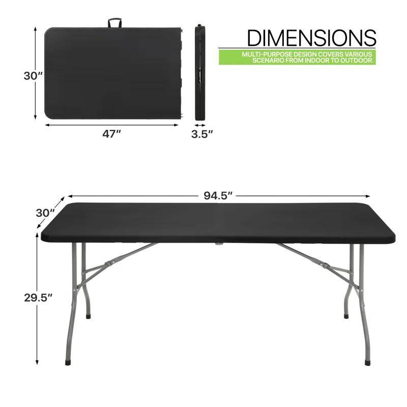 Bring Home Furniture 8Ft Heavy Duty Folding Table, Indoor Outdoor Portable Plastic Picnic Desk with Steel Legs and Handle