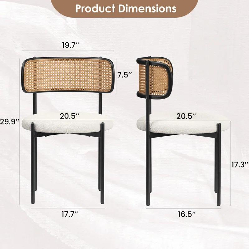 Bay Isle Home™ Kitchen Chairs Set Of 2, Mid-Century Modern Dining Chairs,Kitchen Dining Room Chairs, Rattan Backrest Round Upholstered Dining Chairs,Beige