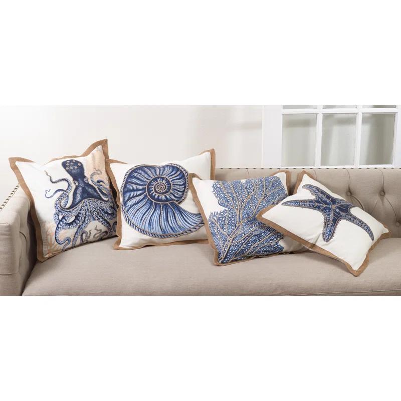 Saro Neptunian Collection Embroidered Cotton Throw Pillow