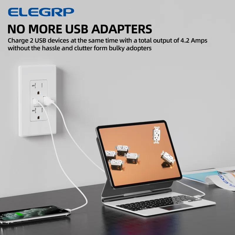ELEGRP ER16242AC-0101 20 Tamper Resistant Duplex Outlet with USB Port
