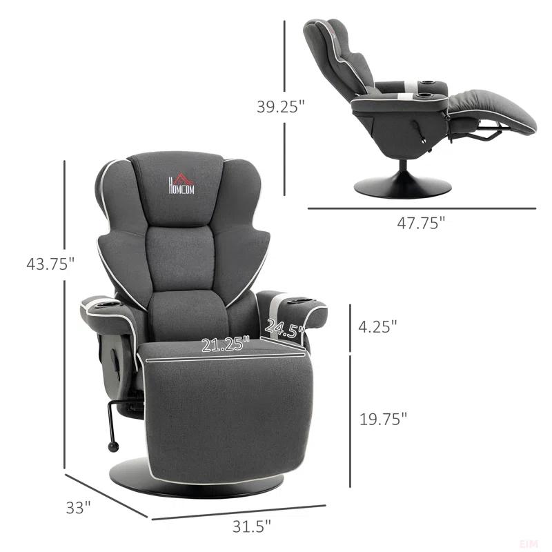 HomCom Faux Leather Manual Swivel Ergonomic Recliner | Wayfair