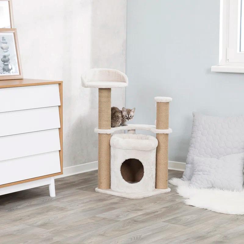 TRIXIE TRIXIE Nayra 32.7" Cat Tree, 3-Level Cat Scratcher, Plush Covered Cat Condo Removable Bed, Platform & Perch