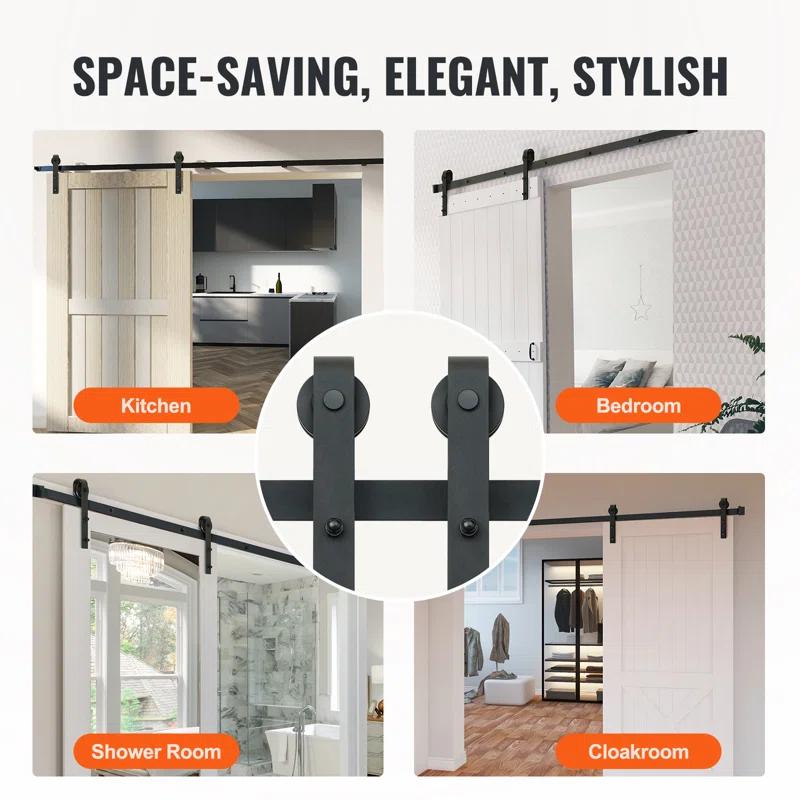 VEVOR Black Steel Single Door Barn Door Hardware Kit Standard Single