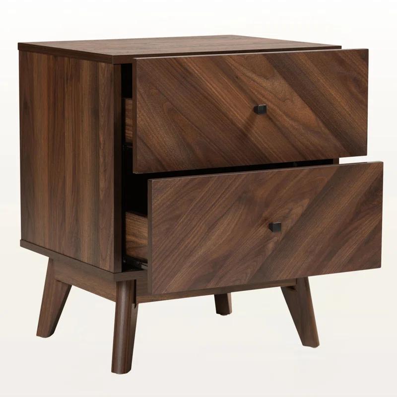 George Oliver Wisp Dark Brown Finish 2-Drawer Nightstand With Wooden Knob, 22.49" H X 18.78" W X 16.03" D