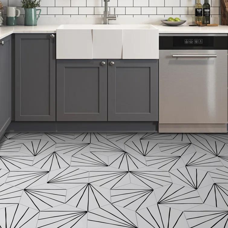 Sunwings 8" x 9" x 4mm Peel & Stick Floor Tile Hexagon Vinyl Flooring