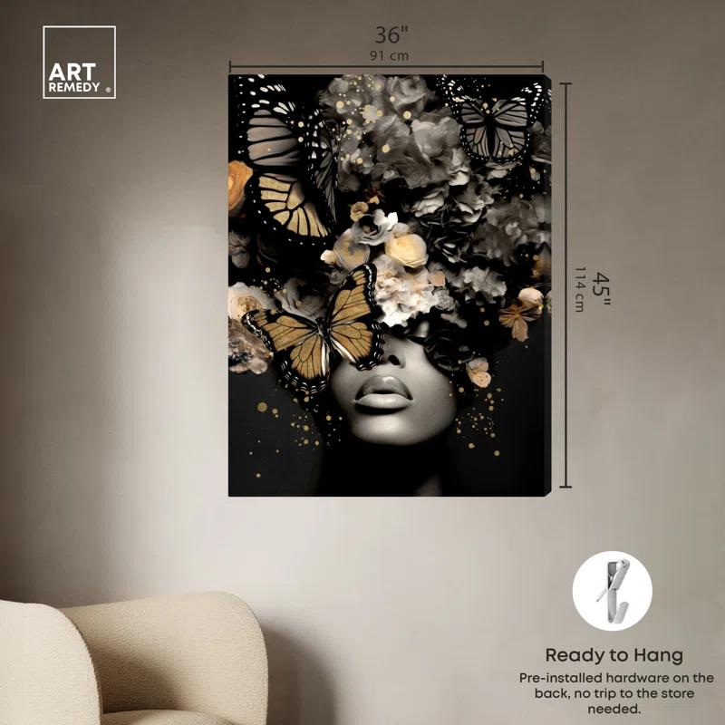 Art Remedy Butterfly Golden Goddess Gold Fashion Glam Wall Art by Art Remedy