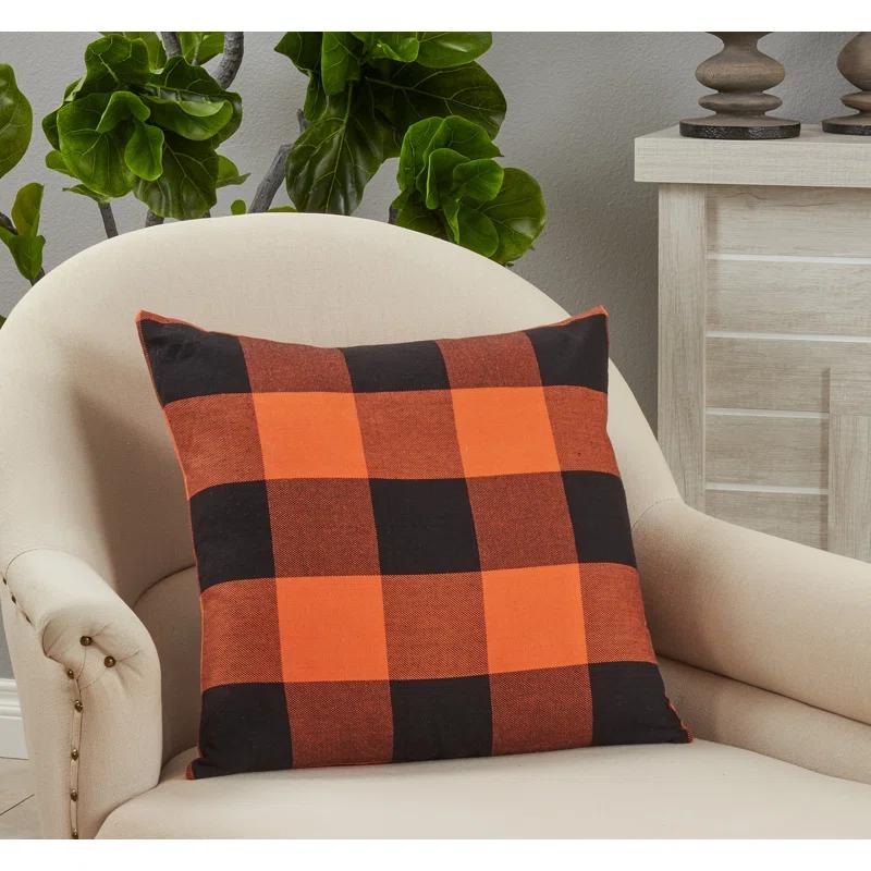 Saro Birmingham Collection Plaid Cotton Reversible Throw Pillow