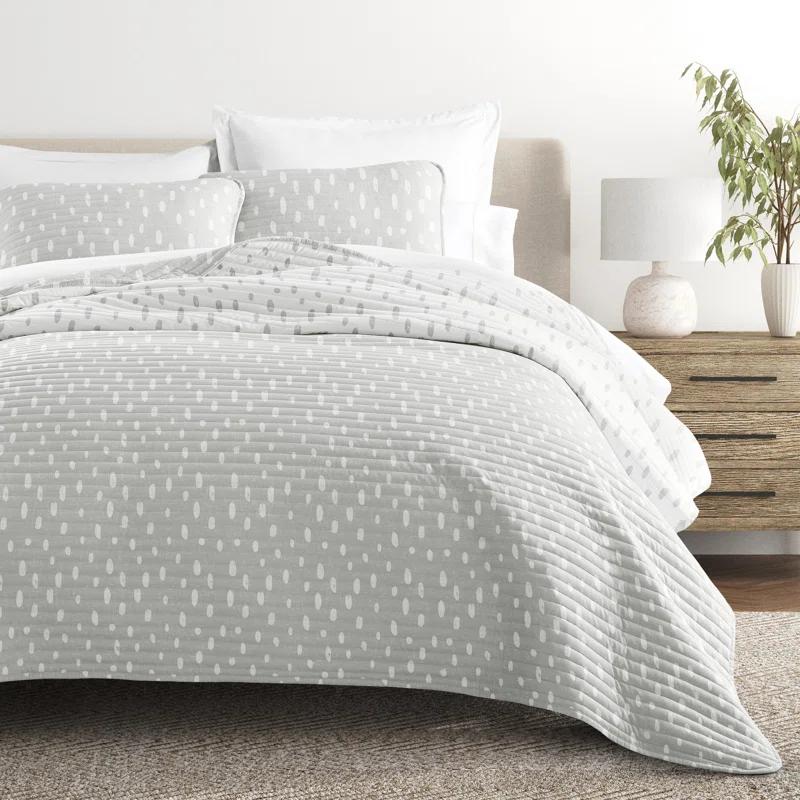 Becky Cameron Gray Polka Dots Pattern Reversible Quilt Set