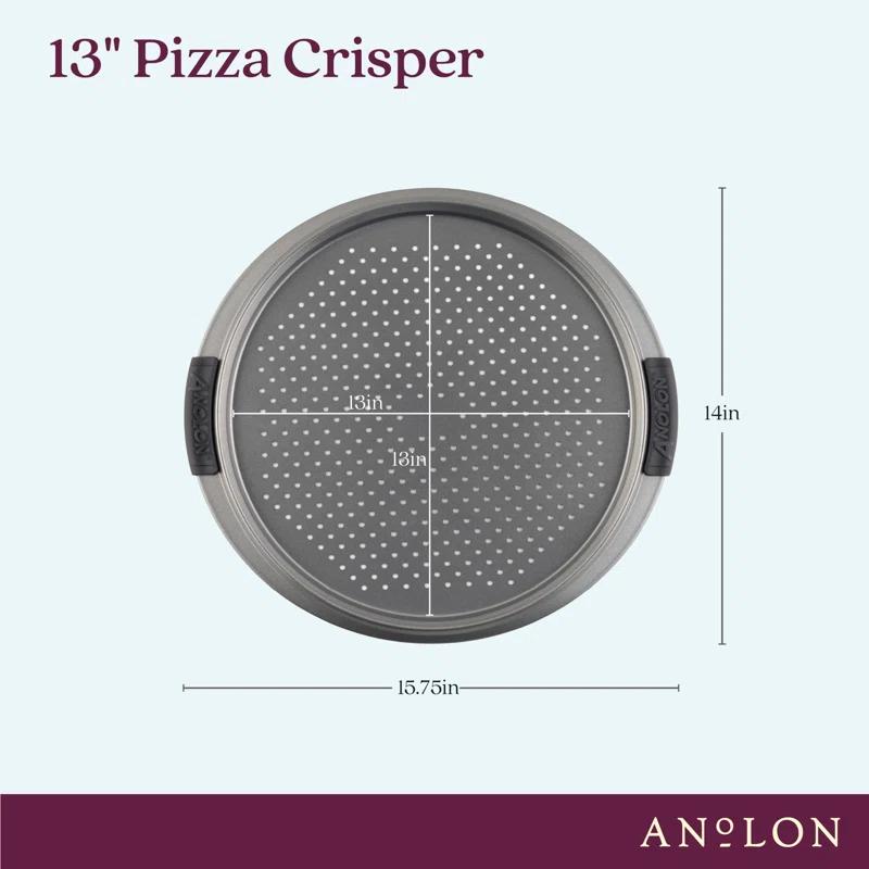 Anolon Advanced Nonstick Bakeware Round Perforated Pizza Pan, 13 Inch, Gray