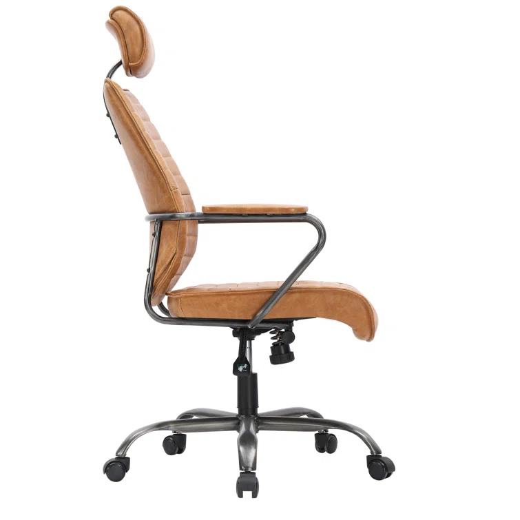 Transitional Genuine Leather Swivel Chair in Vibrant Orange