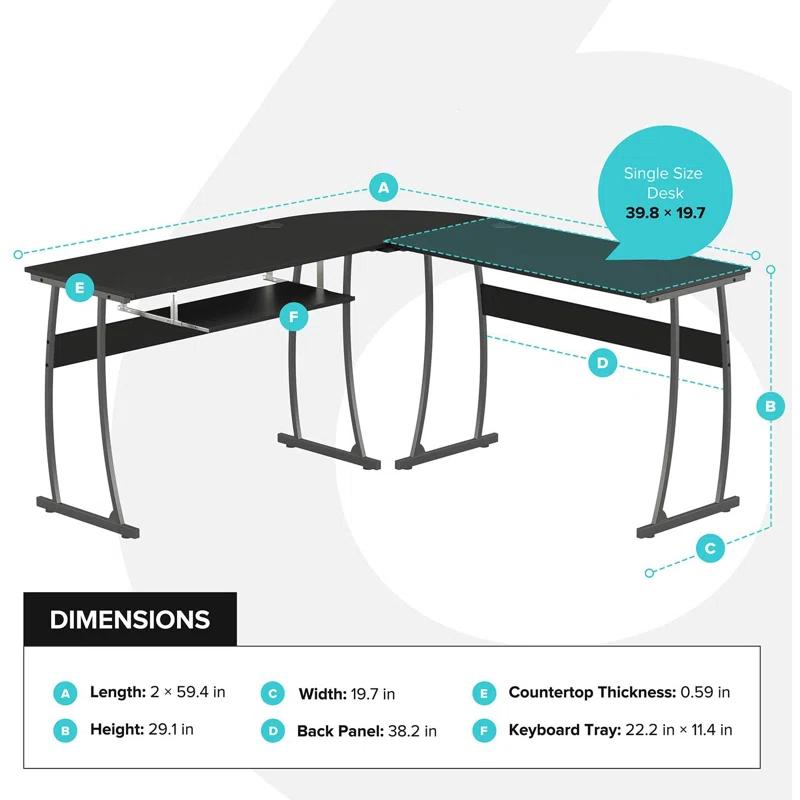 Mohawk Group RIF6 L Shaped Modern Computer Office Desk w/ Keyboard Tray, Easy Assembly