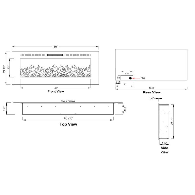 Touchstone The Sideline Electric Fireplace for Recessed or Wall Mount Installation