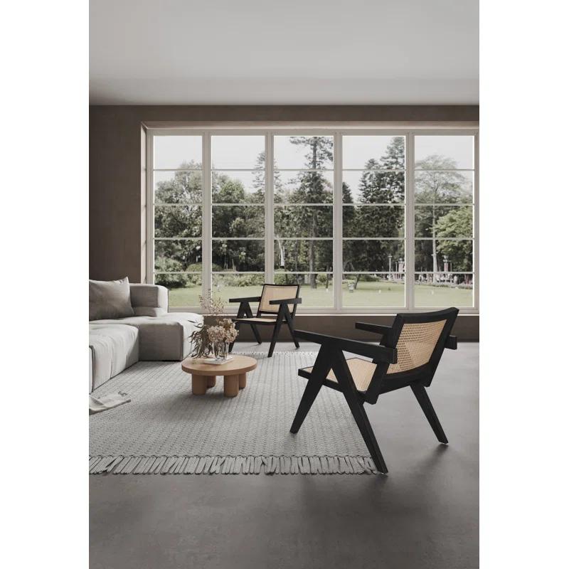 Manhattan Comfort Hamlet Natural Cane Accent Armchair in Black and Natural (Set of 2)