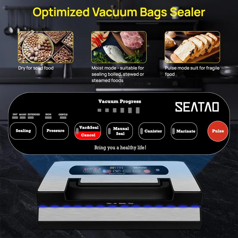 SEATAO SEATAO VH5188 Automatic Vacuum Sealer Machine, 90kPa Multifunction Commercial Vacuum Food Sealer For Food Preservation, Dry & Moist & Food & Extended Modes, LED lights, Double Seal