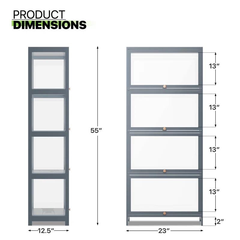 Magshion Modern 55" 4-Tier Transparent Display Cabinet Floor Standing Showcase With Flip-Up Door, Ideal For Living Room, Bedroom, Or Office Curio Collection