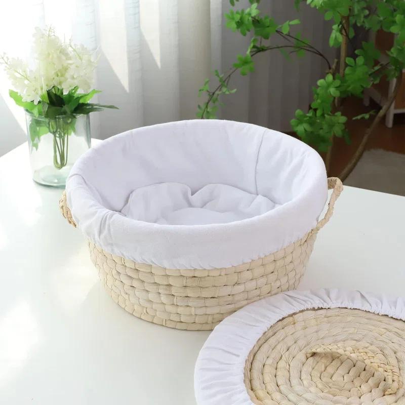 Gracie Oaks Round Bread Basket Serving Woven Bread Baskets Wicker Basket Sourdough Proofing Basket With Removable Liner And Cover  Wicker