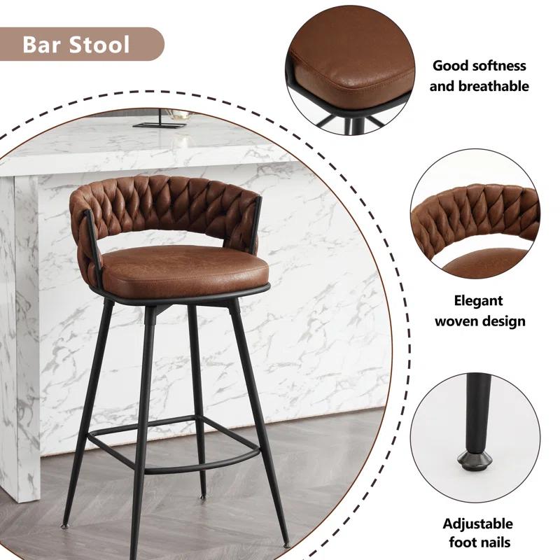Corrigan Studio® Kymberlynn Swivel Upholstered Low Back Bar & Counter Stool With Metal Frame (Set of 2)