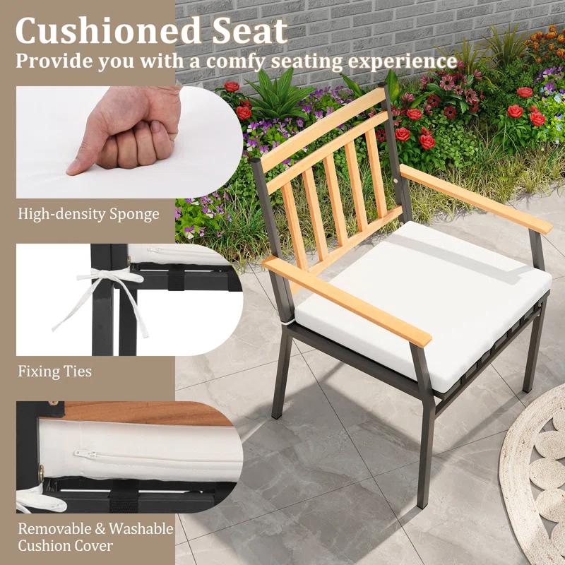 Gracie Oaks 3 Pieces Acacia Wood Bistro Set Patio Conversation Set With Cushions And Coffee Table Outdoor Bistro Table And Chairs Set