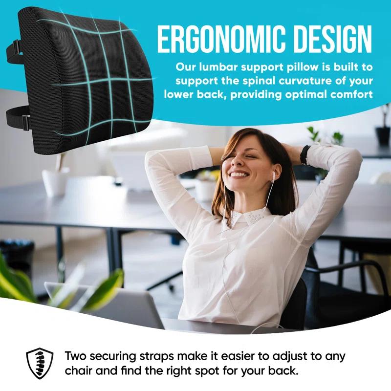 BEACHWATER POOL & SPA, LLC Seat Cushion And Lumbar Support For Office Chair, Desk Chair Cushion, Memory Foam Office Chair Cushion, Non Slip Sitting And Back Pillow For Gaming, Car Seat Cushion, Chair Pad