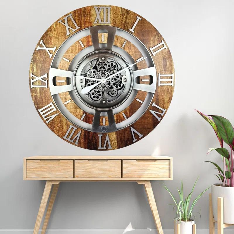 The Gears Clock Wall Clock 36" Oversized for Living Room decor with Real Moving Gears England Collection